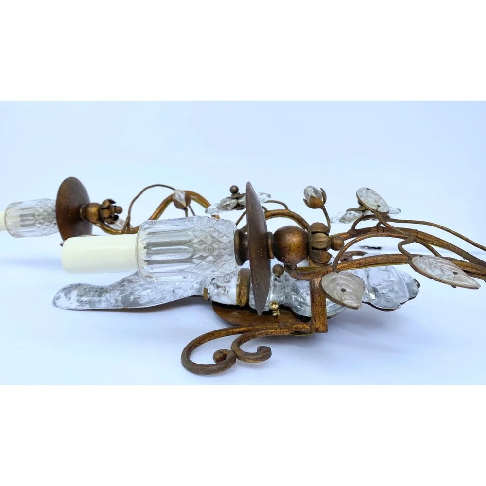 MAISON ‎ BAGUES  Bird Sconces Pair of Glass Electric Wall 2 Arm Sconces
